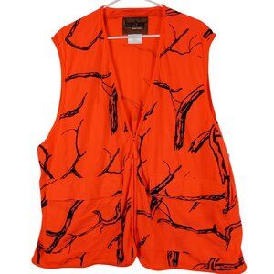 Deer Camp Hunting Vest XL Safety Orange Branch Print Lightweight Outdoor Gear